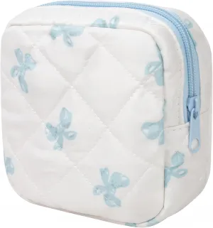 LETGO Cotton Quilted Makeup Bag, Cute Pouch Toiletry Bag Checkered Cosmetic Bag Quilted Floral Organizer Travel Coquette Aesthetic Portable Storage Zipper Purse for Women (Blue Butterfly)