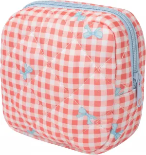LETGO Cotton Quilted Makeup Bag, Cute Pouch Toiletry Bag Checkered Cosmetic Bag Quilted Floral Organizer Travel Coquette Aesthetic Portable Storage Zipper Purse for Women (Red Checkered)