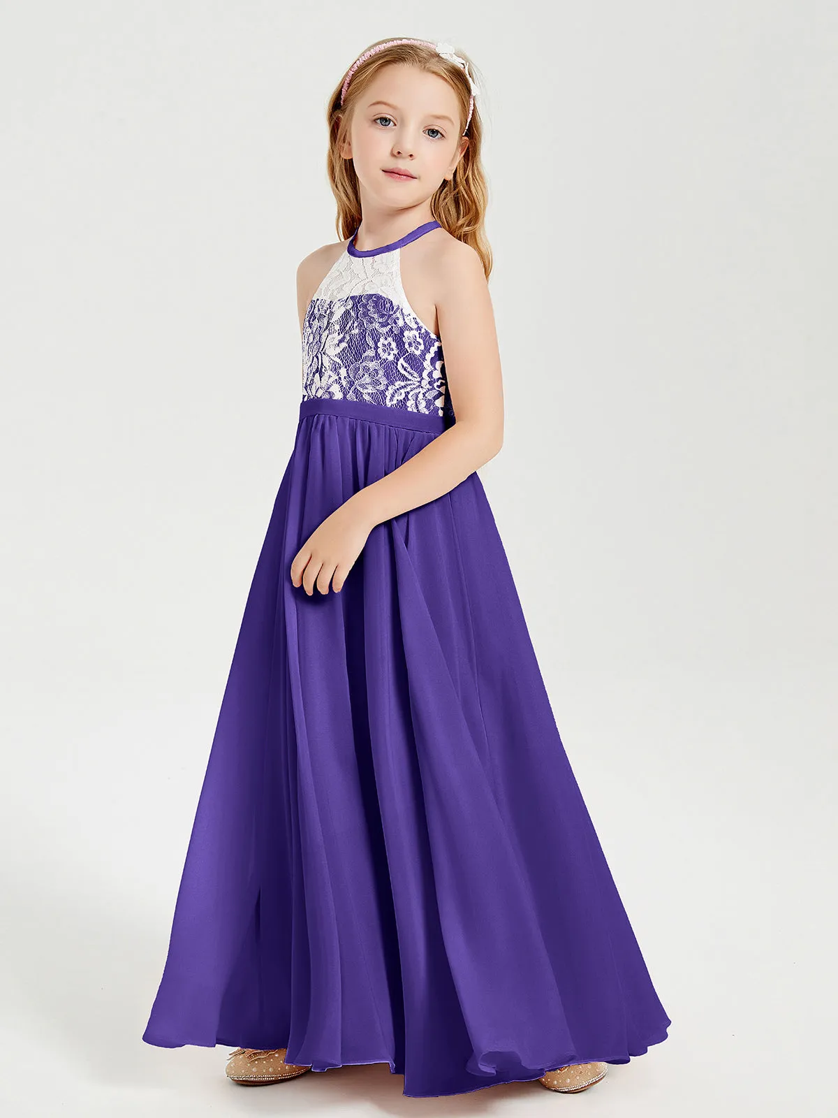 Long Chiffon Bridesmaid Dresses Lace Top Regency