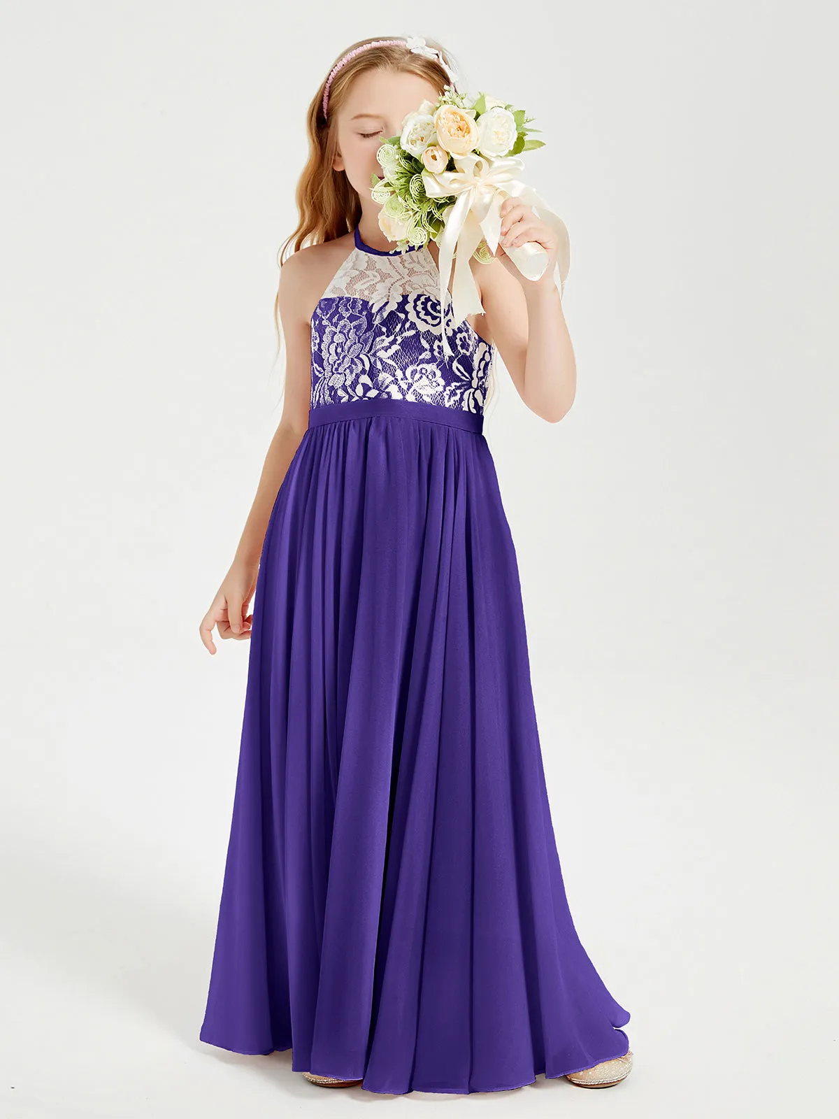 Long Chiffon Bridesmaid Dresses Lace Top Regency