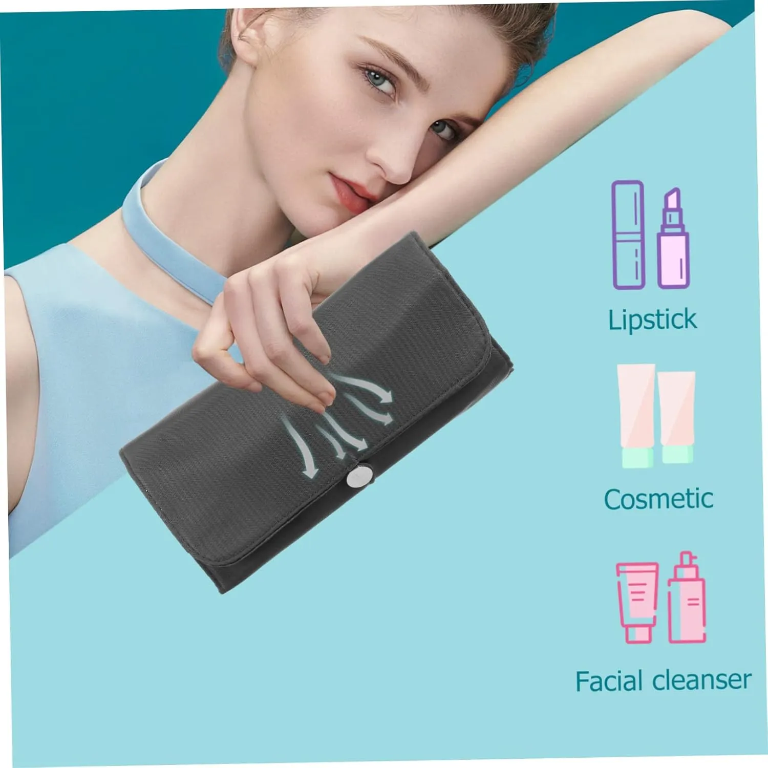 Makeup Brush Bag Make up Bags for Women Traveling Travel Organizer Bags Makeup Brushes Bag Fold Miss, Grey, 23x10cm