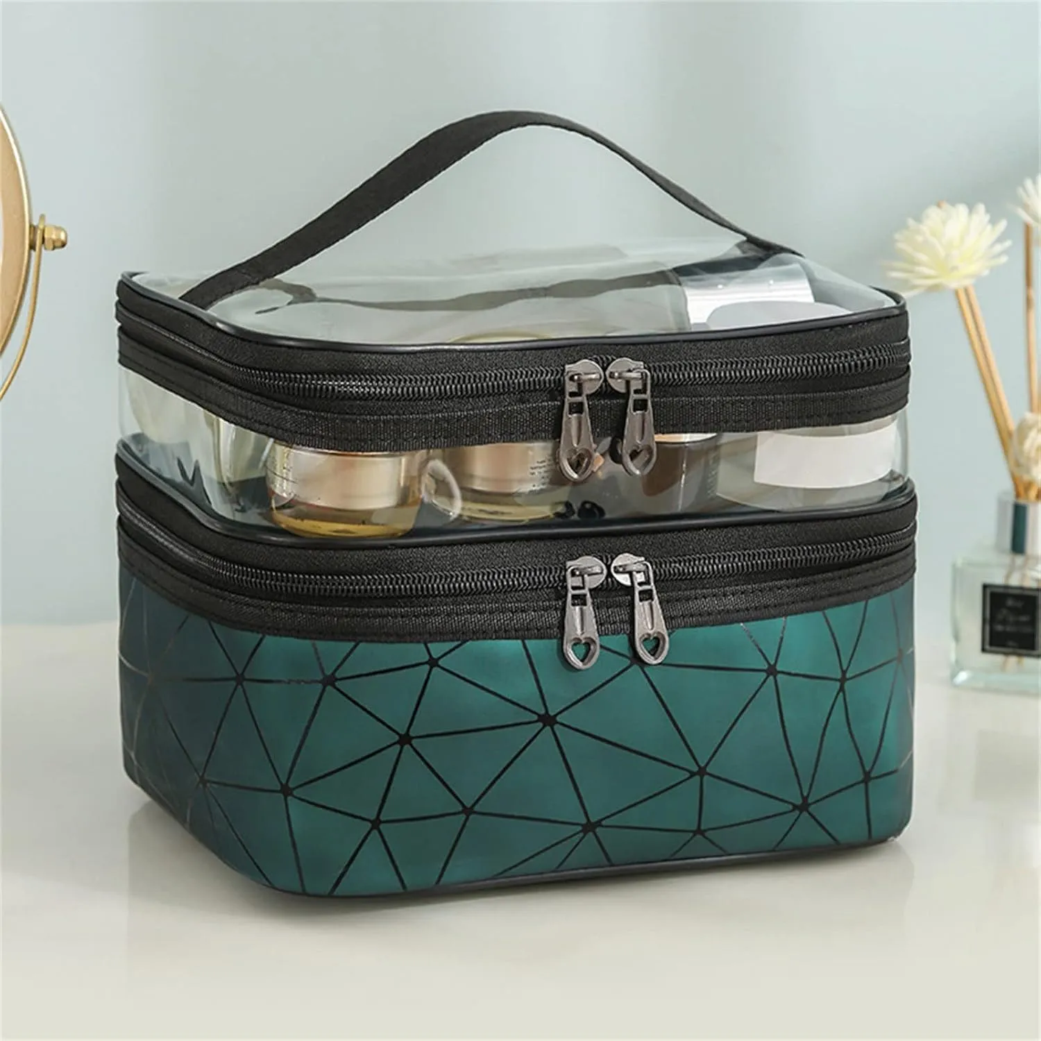 Makeup Travel Case Leopard Makeup Bags Double Layer Travel Cosmetic Cases Make Up Organizer Toiletry Bags Double Layer
