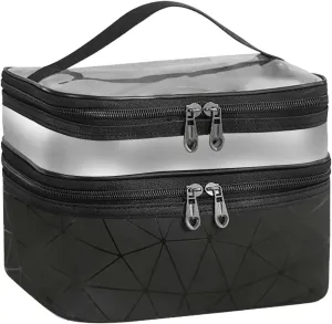 Makeup Travel Case Leopard Makeup Bags Double Layer Travel Cosmetic Cases Make Up Organizer Toiletry Bags Double Layer