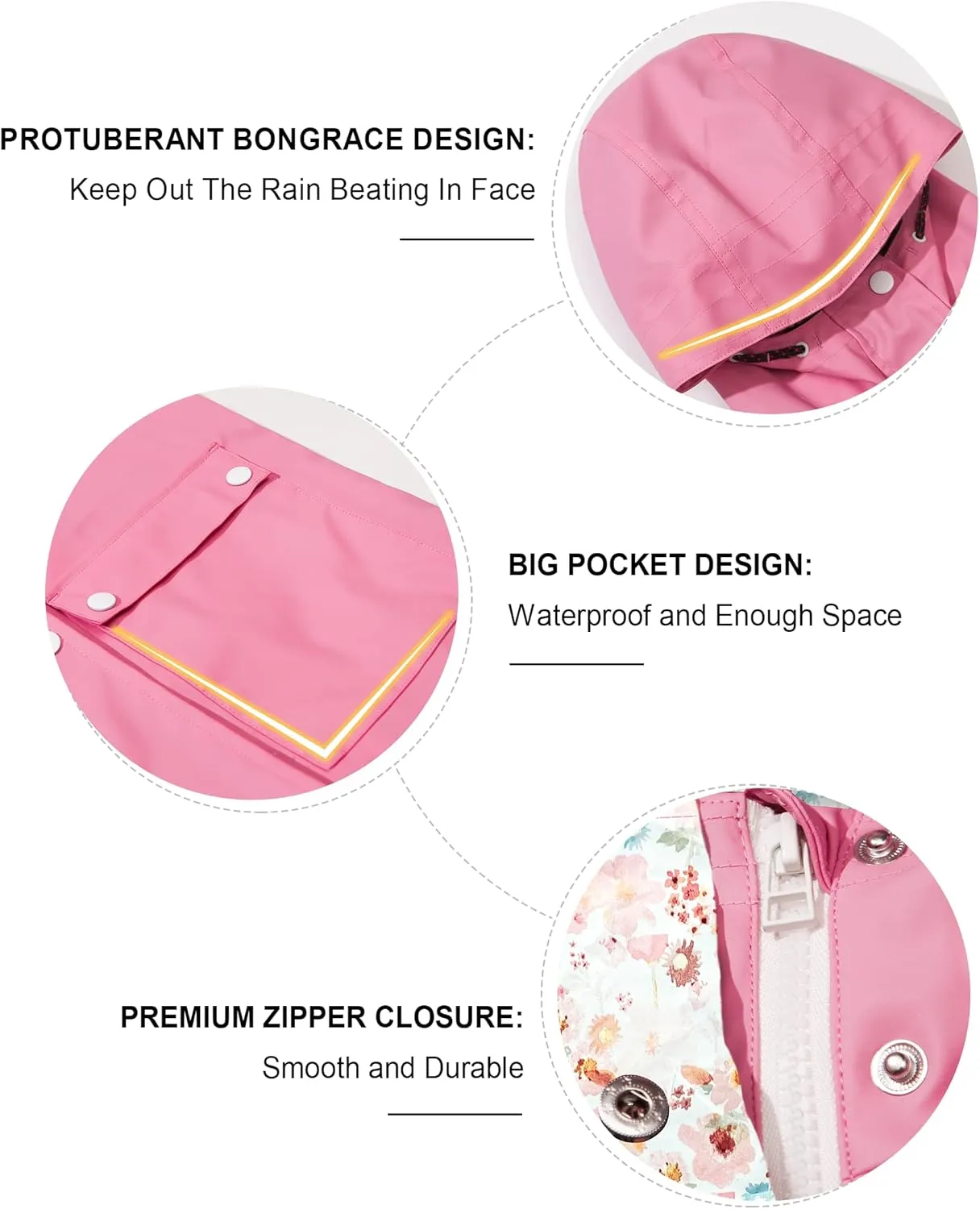 maoo garden Girls Boys Rain Jacket Lightweight Waterproof Raincoat Hooded Lined Long Windbreaker