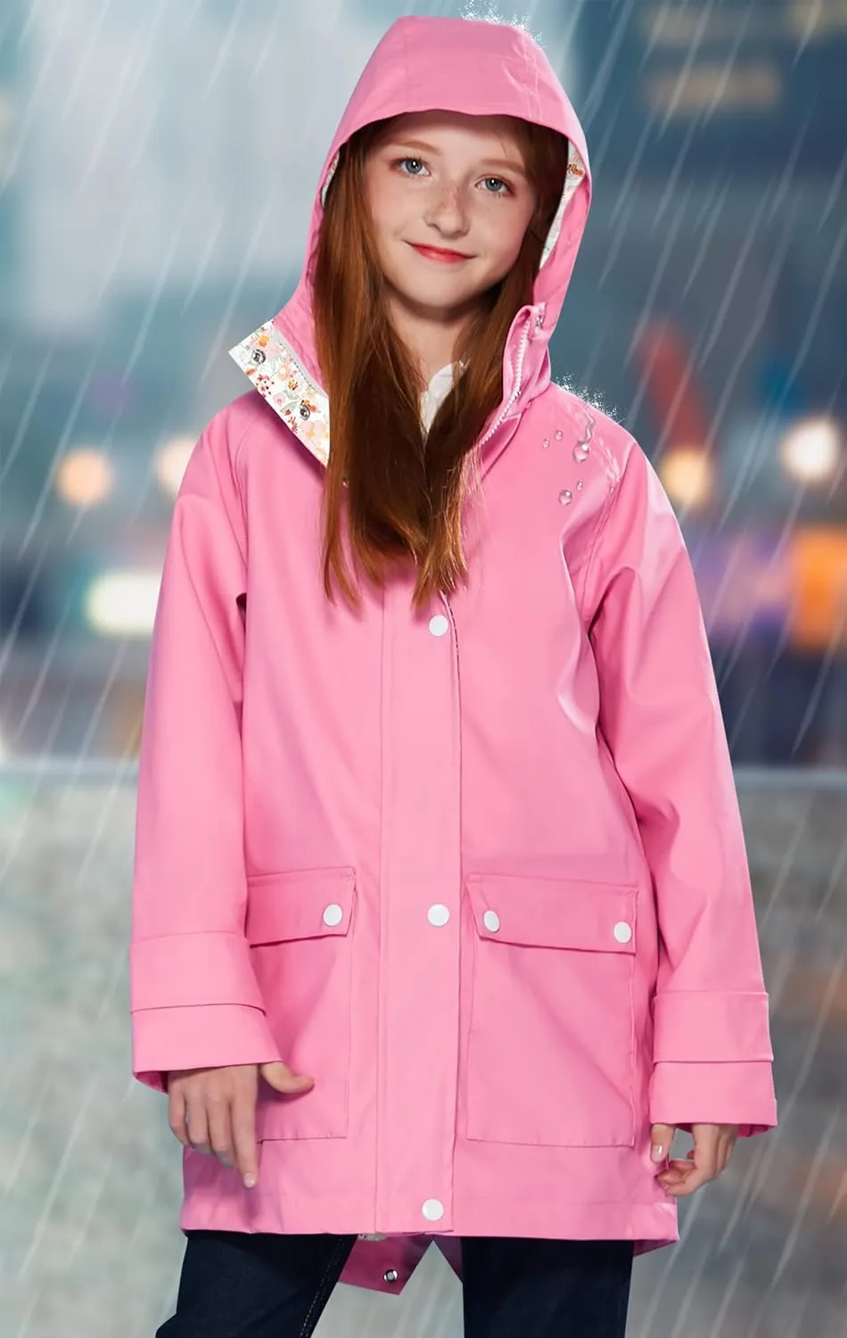 maoo garden Girls Boys Rain Jacket Lightweight Waterproof Raincoat Hooded Lined Long Windbreaker