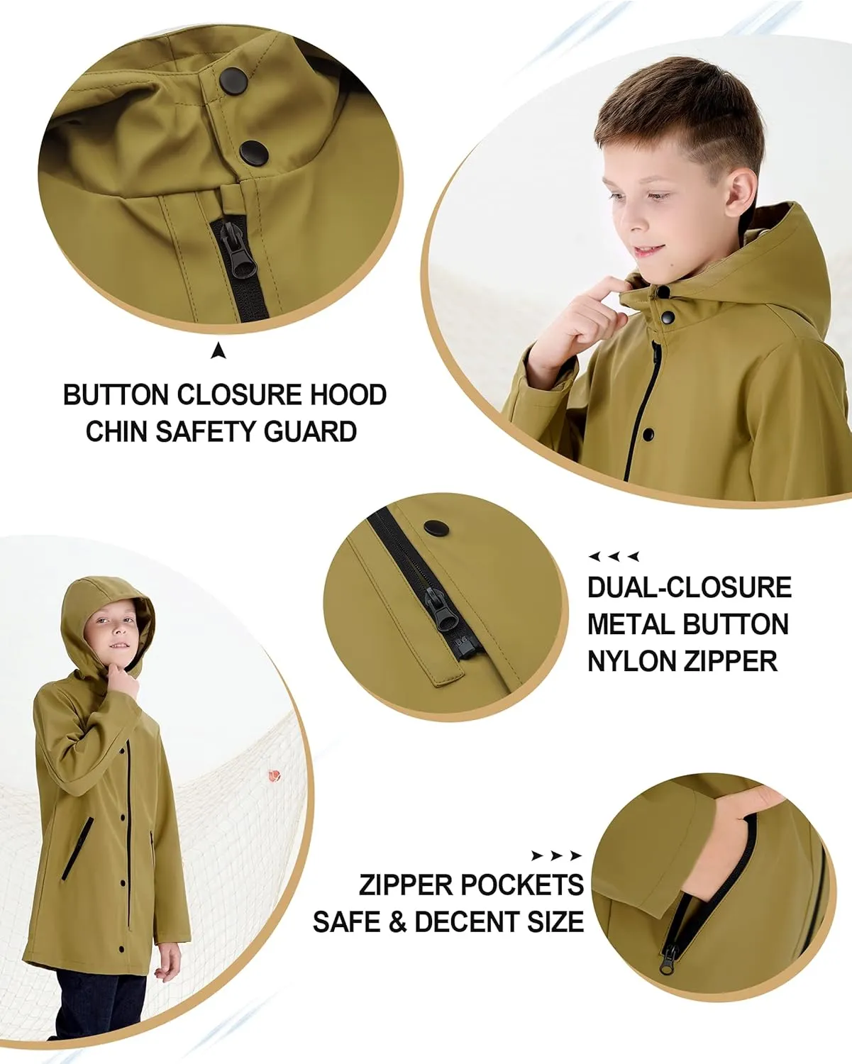 maoo garden Girls Boys Rain Jacket Lightweight Waterproof Raincoat Hooded Lined Long Windbreaker
