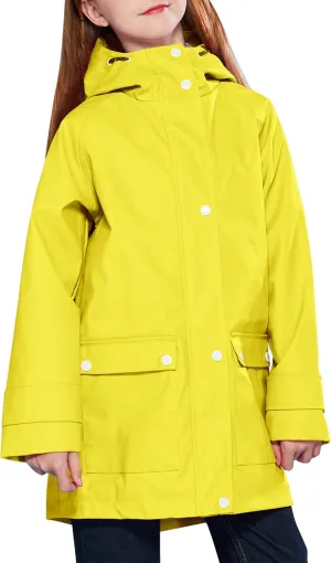 maoo garden Girls Boys Rain Jacket Lightweight Waterproof Raincoat Hooded Lined Long Windbreaker