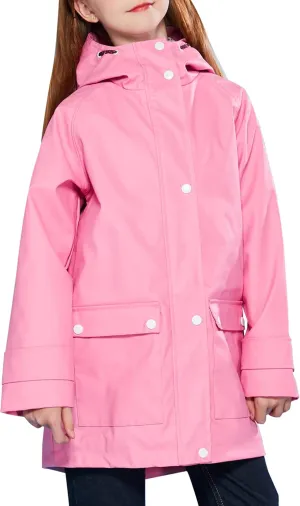 maoo garden Girls Boys Rain Jacket Lightweight Waterproof Raincoat Hooded Lined Long Windbreaker