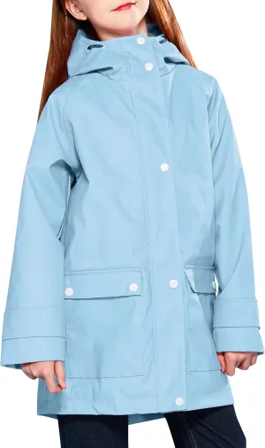 maoo garden Girls Boys Rain Jacket Lightweight Waterproof Raincoat Hooded Lined Long Windbreaker