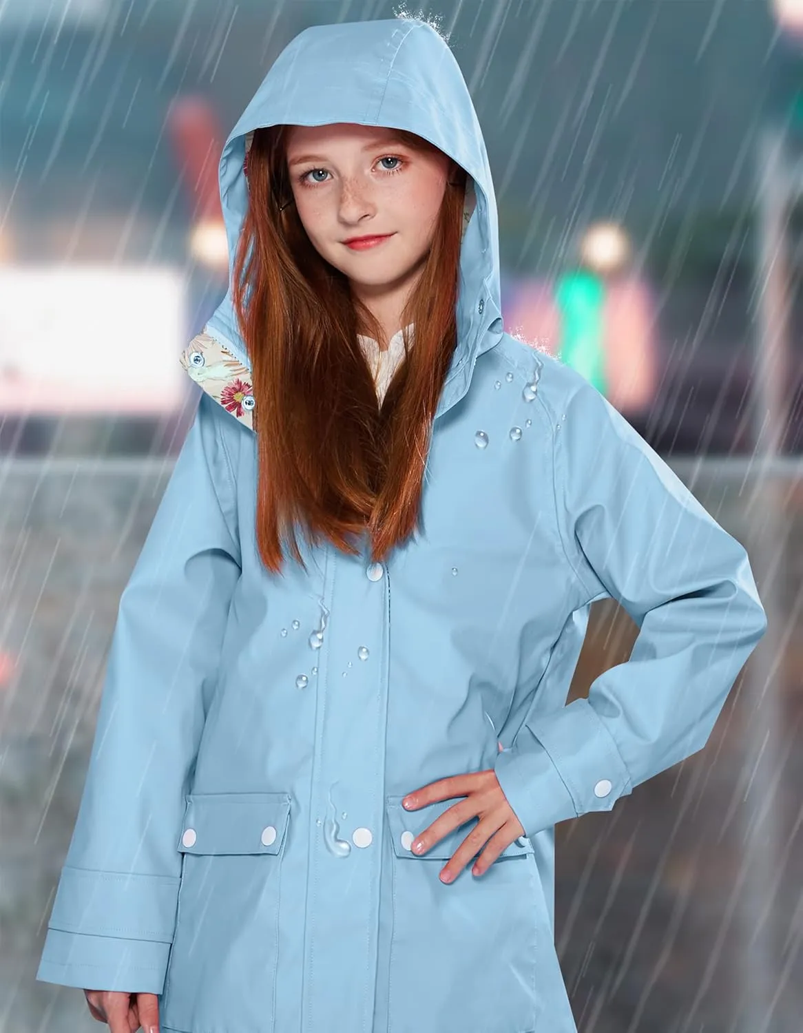maoo garden Girls Boys Rain Jacket Lightweight Waterproof Raincoat Hooded Lined Long Windbreaker