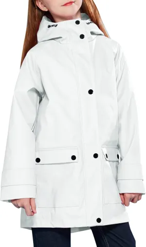 maoo garden Girls Boys Rain Jacket Lightweight Waterproof Raincoat Hooded Lined Long Windbreaker