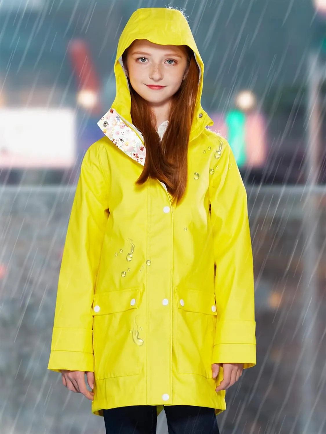 maoo garden Girls Boys Rain Jacket Lightweight Waterproof Raincoat Hooded Lined Long Windbreaker