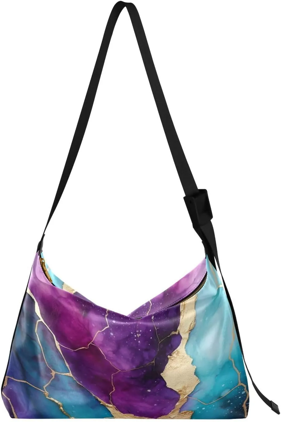 Marble Purple Tote Bag for Women Large Hobo Bags Womens Cross Body Purses Leather Hobo Bags with Adjustable Strap for Men