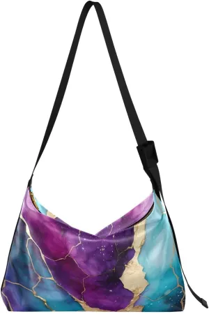 Marble Purple Tote Bag for Women Large Hobo Bags Womens Cross Body Purses Leather Hobo Bags with Adjustable Strap for Men