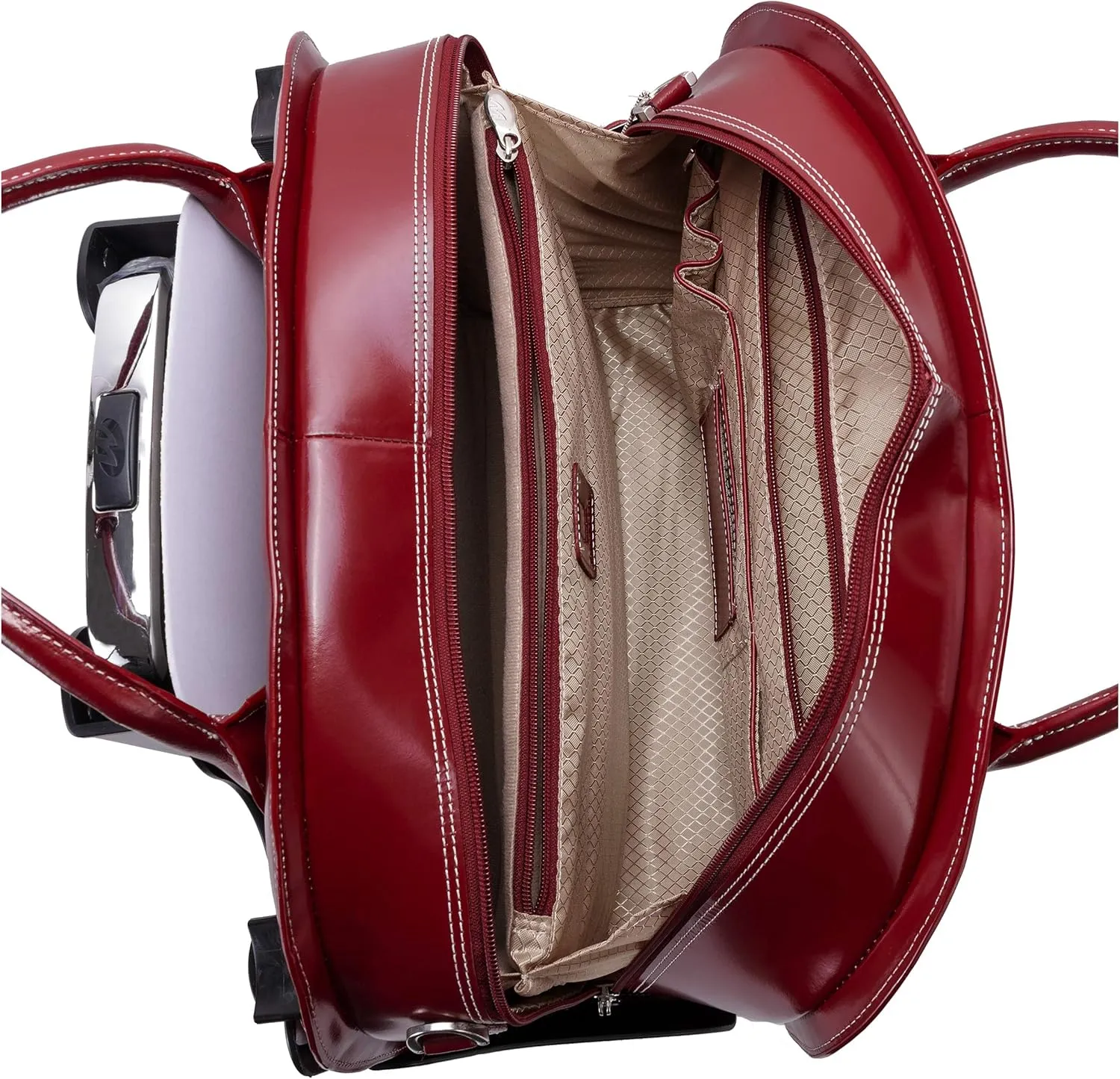 McKlein 15" Leather Patented Detachable -Wheeled Ladies' Laptop Briefcase- GLEN ELLYN- Red