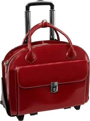 McKlein 15" Leather Patented Detachable -Wheeled Ladies' Laptop Briefcase- GLEN ELLYN- Red