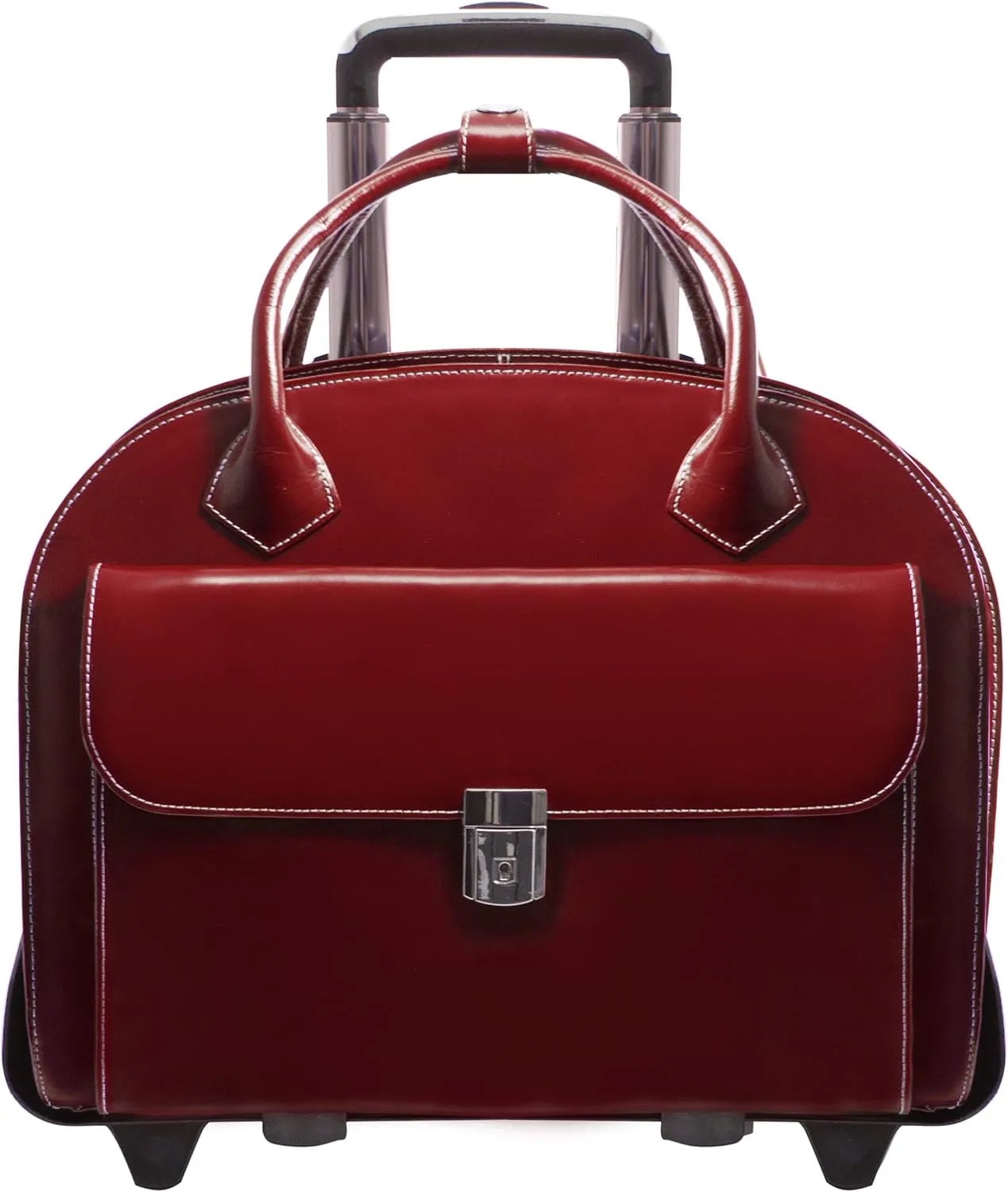 McKlein 15" Leather Patented Detachable -Wheeled Ladies' Laptop Briefcase- GLEN ELLYN- Red