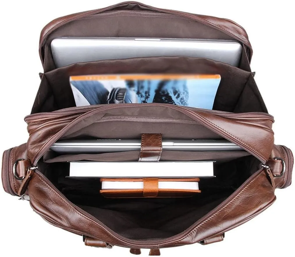 Men Casual Cowhide Briefcase Convertible 14 Inch Laptop Messenger Bags Handbag Multifunctional Work Business Shoulder Bag (Color : Chocolate, Size : 14 inch)