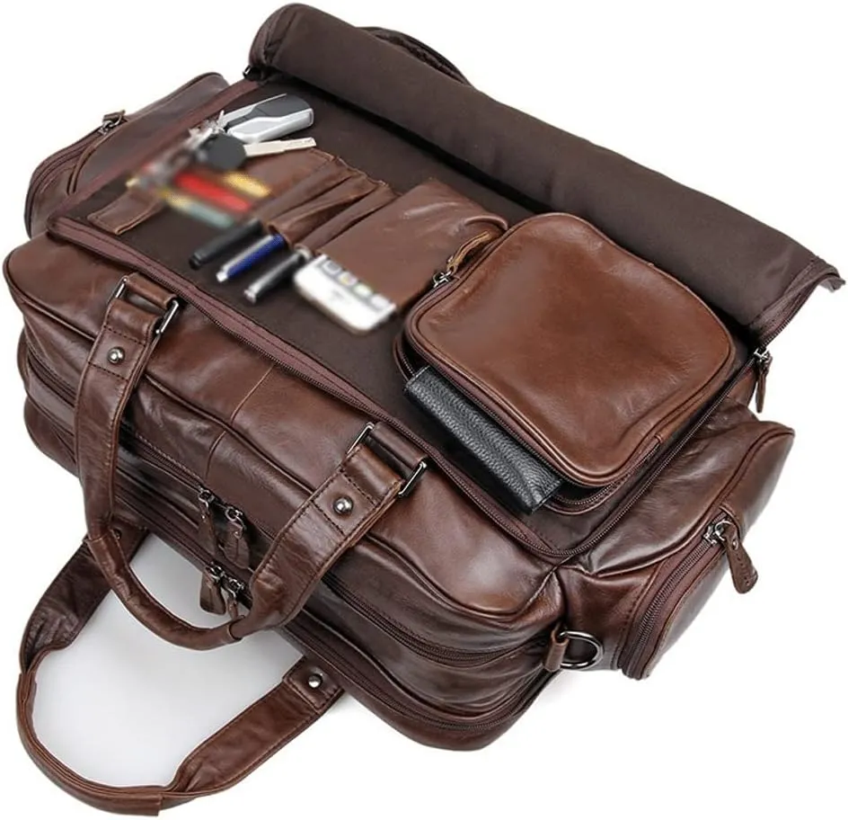 Men Casual Cowhide Briefcase Convertible 14 Inch Laptop Messenger Bags Handbag Multifunctional Work Business Shoulder Bag (Color : Chocolate, Size : 14 inch)