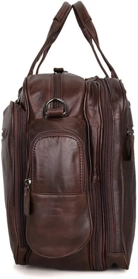 Men Casual Cowhide Briefcase Convertible 14 Inch Laptop Messenger Bags Handbag Multifunctional Work Business Shoulder Bag (Color : Chocolate, Size : 14 inch)