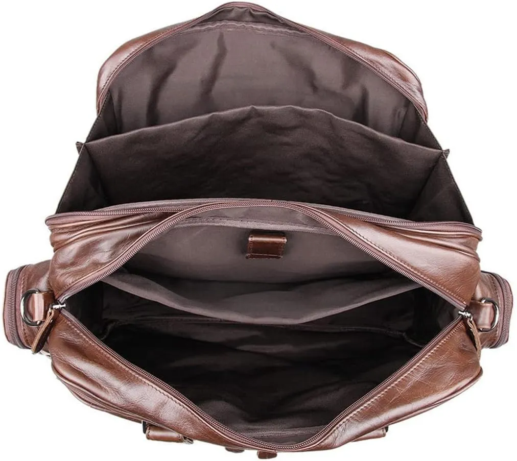 Men Casual Cowhide Briefcase Convertible 14 Inch Laptop Messenger Bags Handbag Multifunctional Work Business Shoulder Bag (Color : Chocolate, Size : 14 inch)