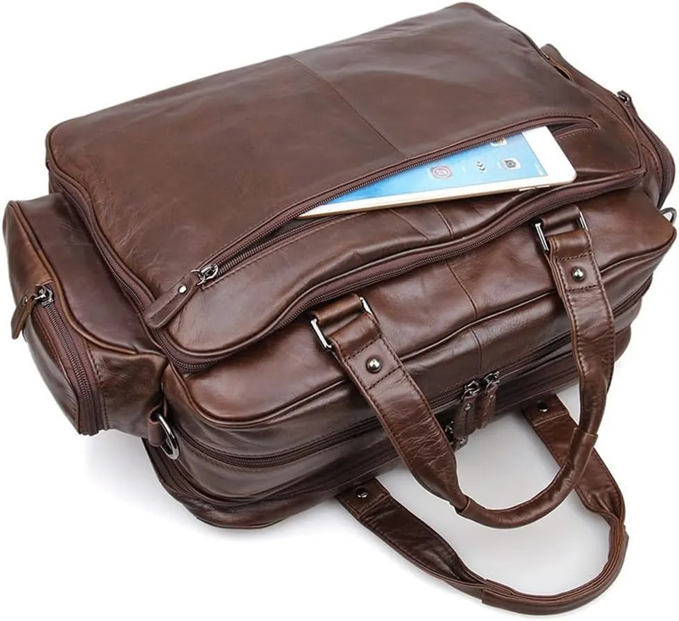 Men Casual Cowhide Briefcase Convertible 14 Inch Laptop Messenger Bags Handbag Multifunctional Work Business Shoulder Bag (Color : Chocolate, Size : 14 inch)