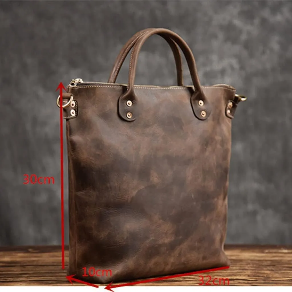 Men Crazy Horse Leather Briefcase Convertible 13 Inch Laptop Messenger Bags Handbag Multifunctional Business Shoulder Bag (Color : Coffee, Size : 13 inch)