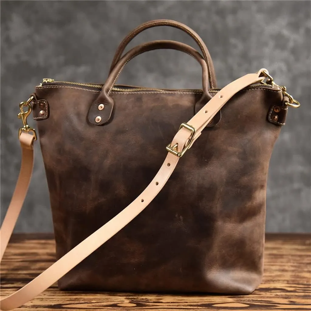 Men Crazy Horse Leather Briefcase Convertible 13 Inch Laptop Messenger Bags Handbag Multifunctional Business Shoulder Bag (Color : Coffee, Size : 13 inch)