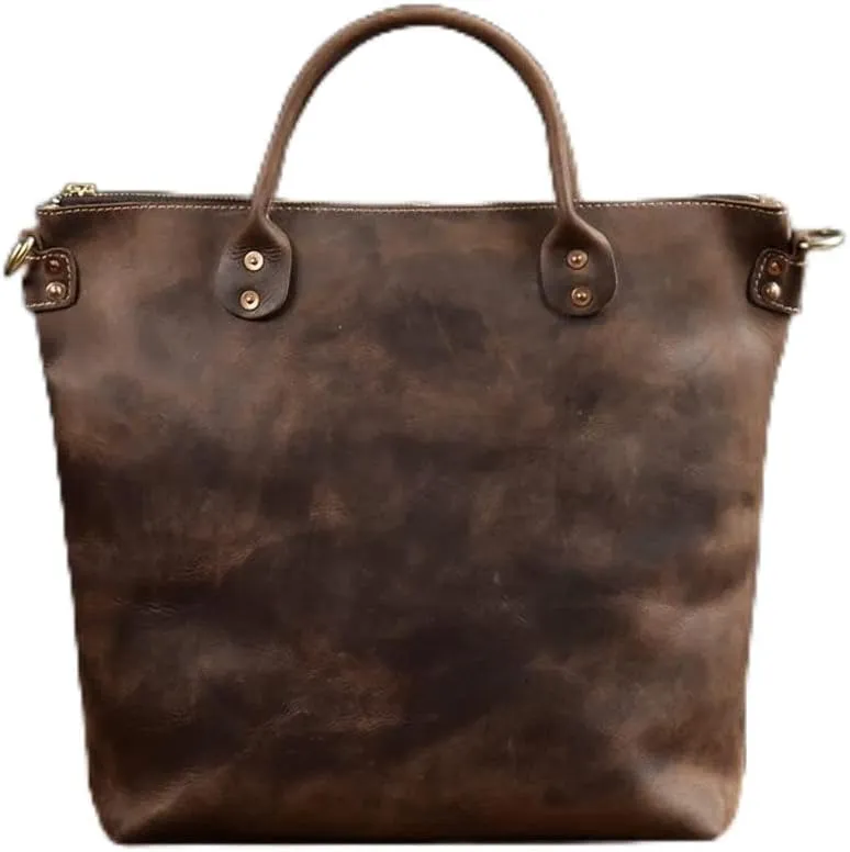 Men Crazy Horse Leather Briefcase Convertible 13 Inch Laptop Messenger Bags Handbag Multifunctional Business Shoulder Bag (Color : Coffee, Size : 13 inch)