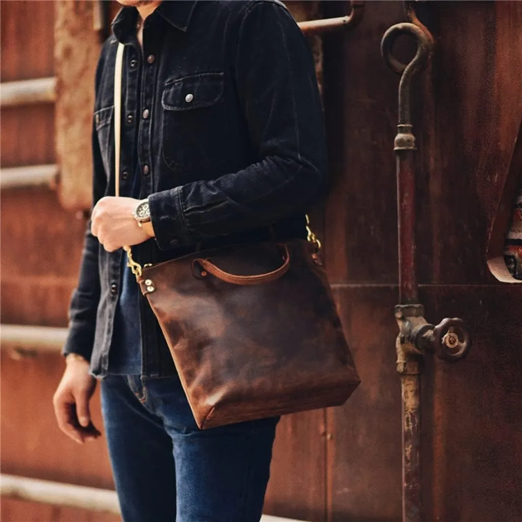 Men Crazy Horse Leather Briefcase Convertible 13 Inch Laptop Messenger Bags Handbag Multifunctional Business Shoulder Bag (Color : Coffee, Size : 13 inch)