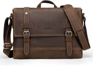 Men Crazy Horse Leather Briefcase Convertible 14 Inch Laptop Messenger Bags Handbag Multifunction Business Shoulder Bag (Color : Coffee, Size : 12 inch)