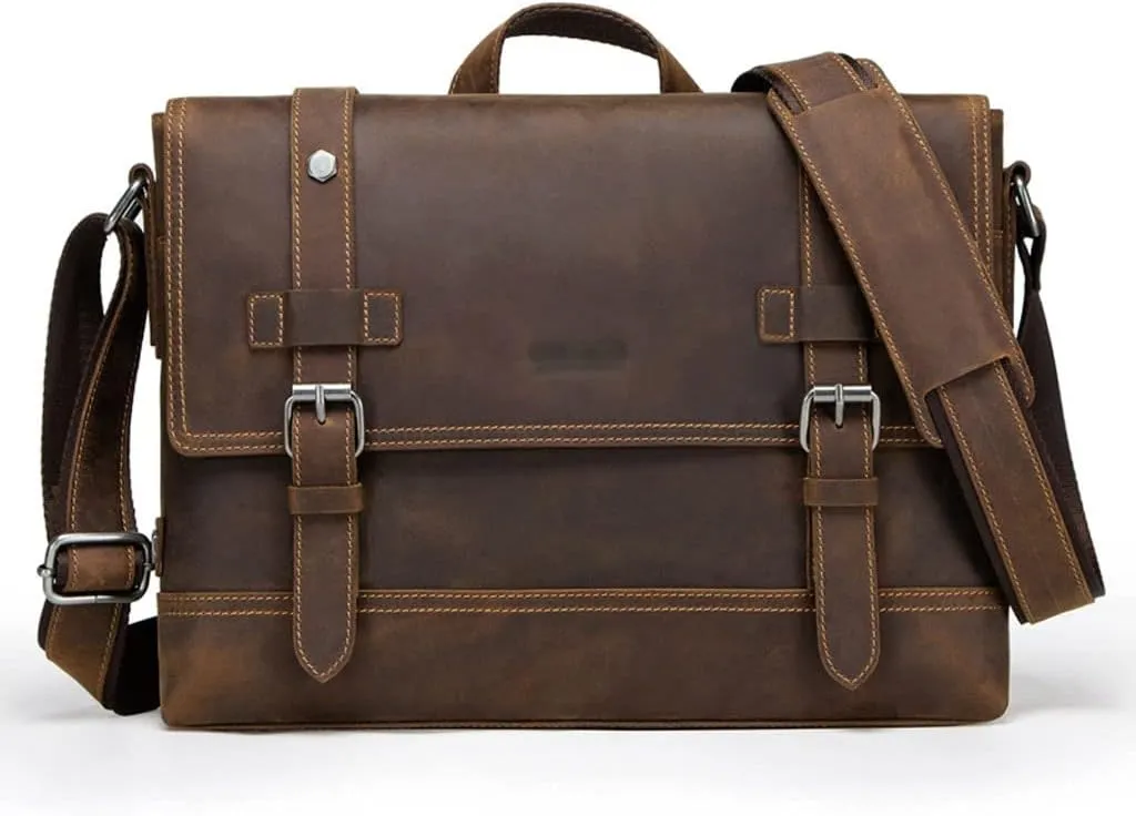 Men Crazy Horse Leather Briefcase Convertible 14 Inch Laptop Messenger Bags Handbag Multifunction Business Shoulder Bag (Color : Coffee, Size : 12 inch)