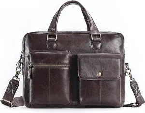 Men Genuine Leather Briefcase 14 Inch Laptop Convertible Messenger Bags Handbag Multifunctional Business Shoulder Bag (Color : Brown, Size : 14 inch)