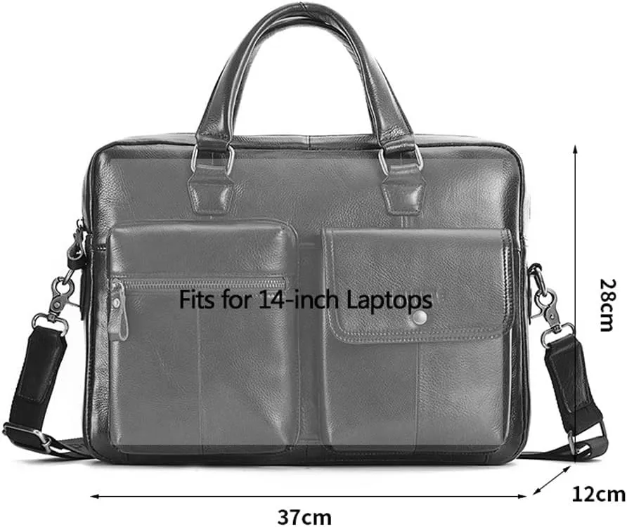 Men Genuine Leather Briefcase 14 Inch Laptop Convertible Messenger Bags Handbag Multifunctional Business Shoulder Bag (Color : Brown, Size : 14 inch)