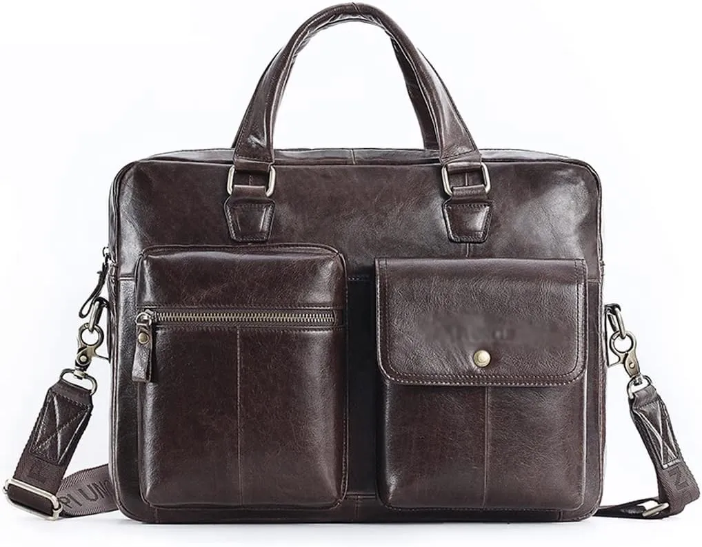 Men Genuine Leather Briefcase 14 Inch Laptop Convertible Messenger Bags Handbag Multifunctional Business Shoulder Bag (Color : Brown, Size : 14 inch)