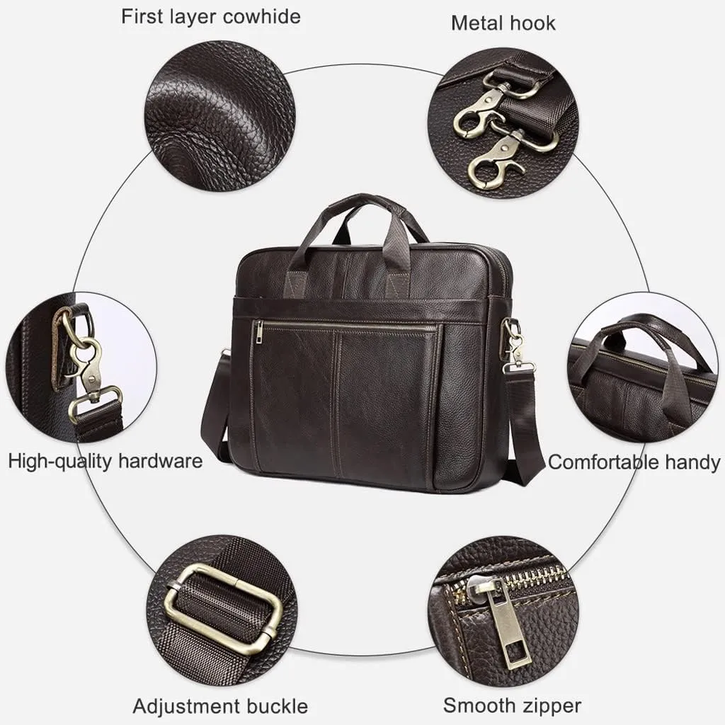 Men Genuine Leather Briefcase Convertible 14/17 Inch Laptop Messenger Bags Handbag Multifunctional Business Shoulder Bag (Color : Black, Size : 17 inch)