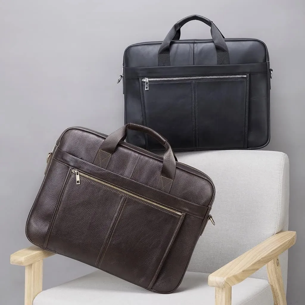 Men Genuine Leather Briefcase Convertible 14/17 Inch Laptop Messenger Bags Handbag Multifunctional Business Shoulder Bag (Color : Black, Size : 17 inch)