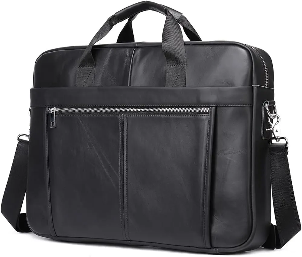 Men Genuine Leather Briefcase Convertible 14/17 Inch Laptop Messenger Bags Handbag Multifunctional Business Shoulder Bag (Color : Black, Size : 17 inch)
