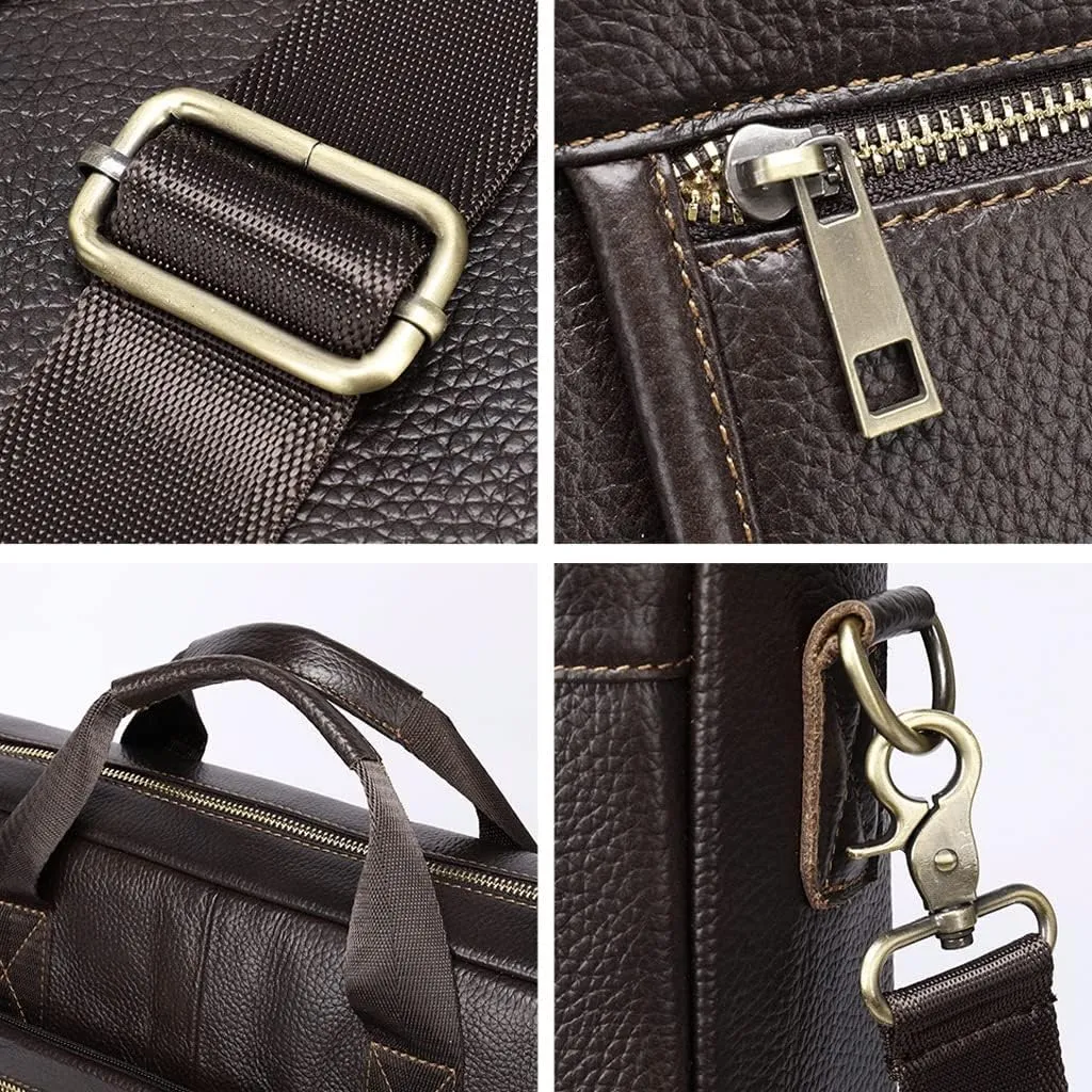 Men Genuine Leather Briefcase Convertible 14/17 Inch Laptop Messenger Bags Handbag Multifunctional Business Shoulder Bag (Color : Black, Size : 17 inch)
