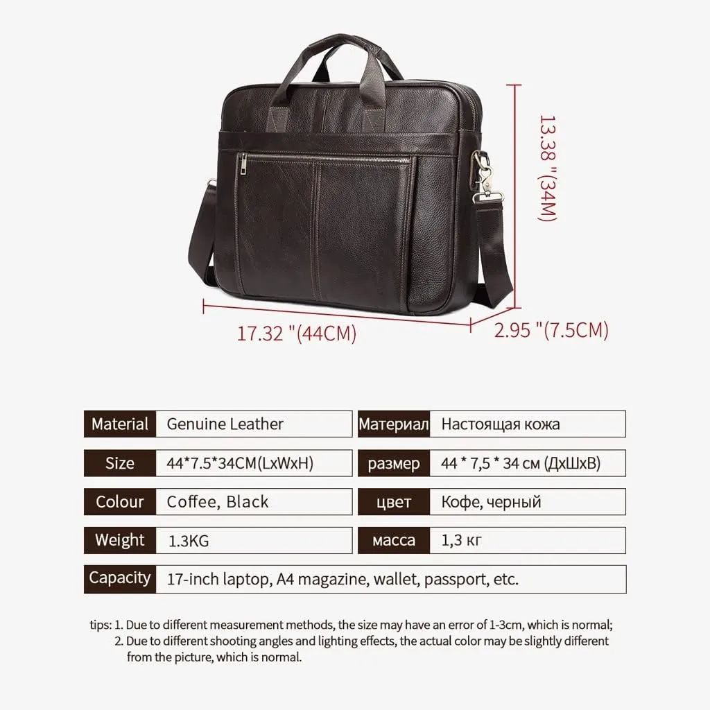 Men Genuine Leather Briefcase Convertible 14/17 Inch Laptop Messenger Bags Handbag Multifunctional Business Shoulder Bag (Color : Black, Size : 17 inch)