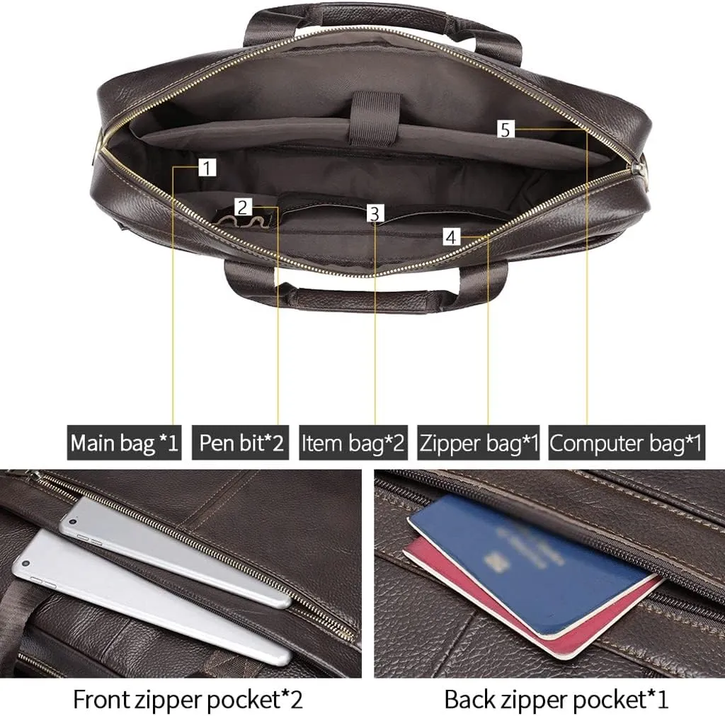 Men Genuine Leather Briefcase Convertible 14/17 Inch Laptop Messenger Bags Handbag Multifunctional Business Shoulder Bag (Color : Black, Size : 17 inch)