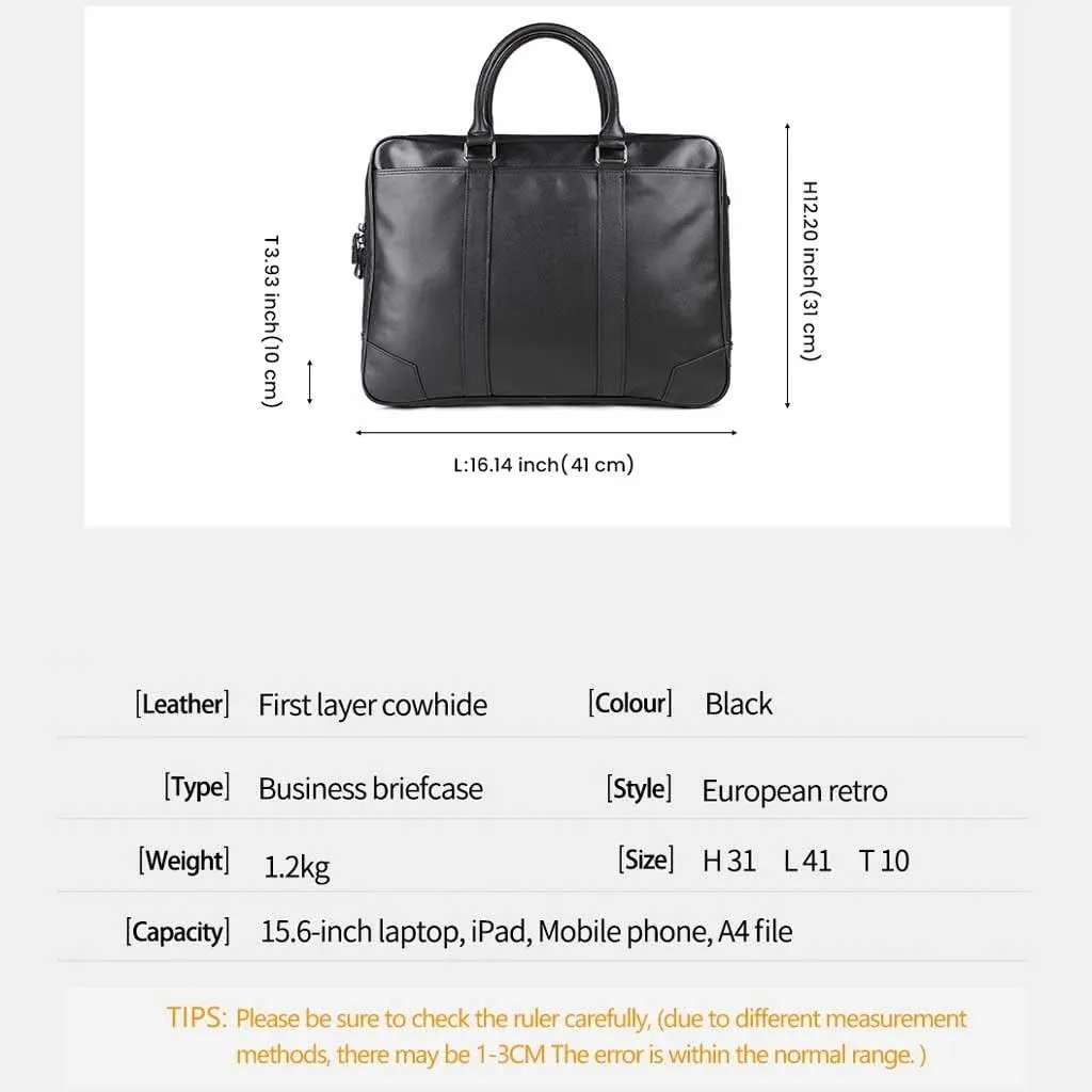 Men Genuine Leather Briefcase Convertible 15. 6 Inch Laptop Messenger Bags Handbag Multifunction Business Work Shoulder Bag (Color : Black, Size : 15.6 inch)
