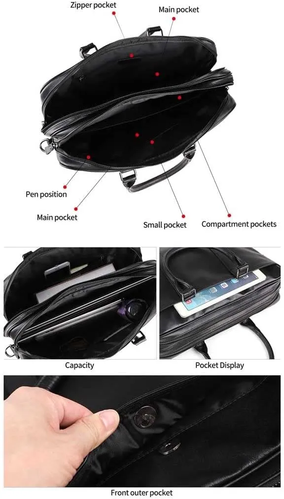 Men Genuine Leather Briefcase Convertible 15. 6 Inch Laptop Messenger Bags Handbag Multifunction Business Work Shoulder Bag (Color : Black, Size : 15.6 inch)