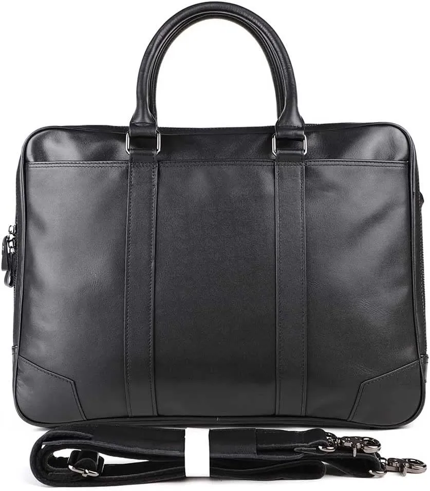 Men Genuine Leather Briefcase Convertible 15. 6 Inch Laptop Messenger Bags Handbag Multifunction Business Work Shoulder Bag (Color : Black, Size : 15.6 inch)