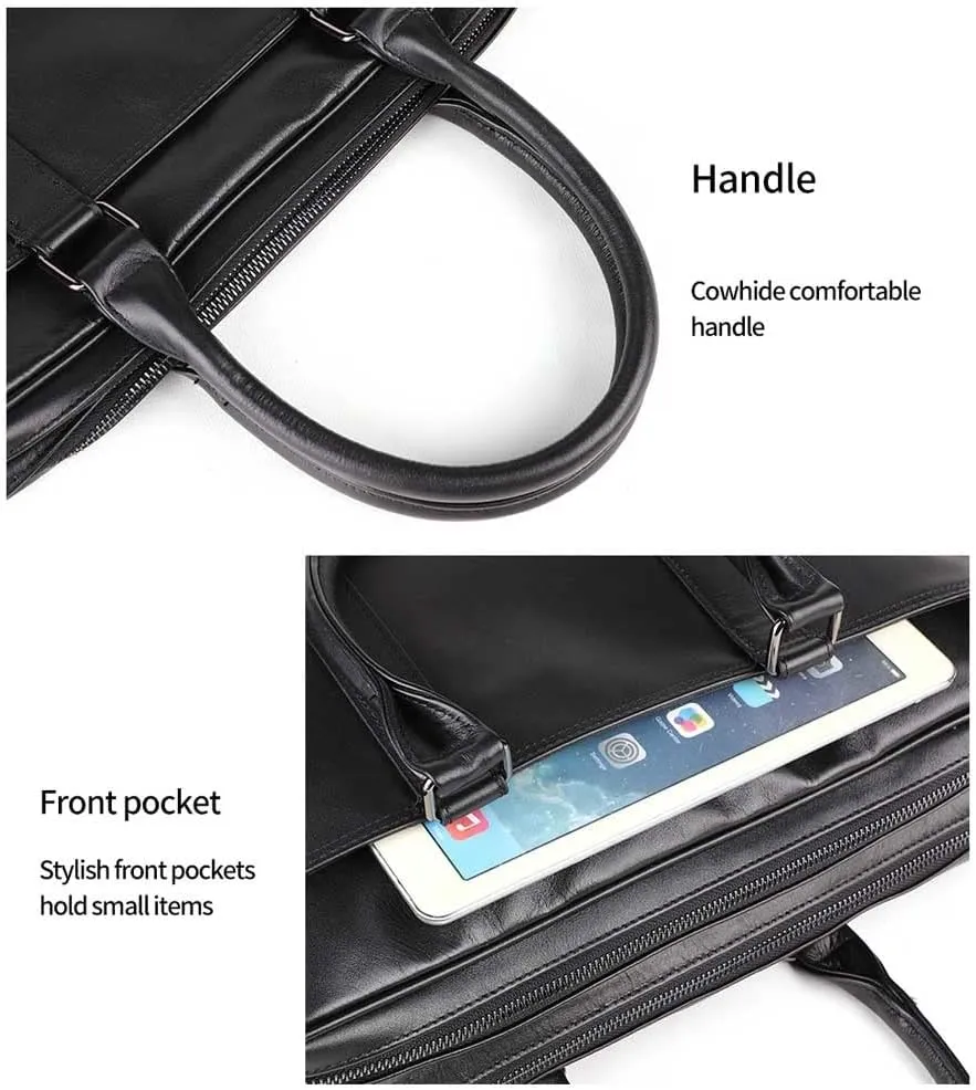 Men Genuine Leather Briefcase Convertible 15. 6 Inch Laptop Messenger Bags Handbag Multifunction Business Work Shoulder Bag (Color : Black, Size : 15.6 inch)
