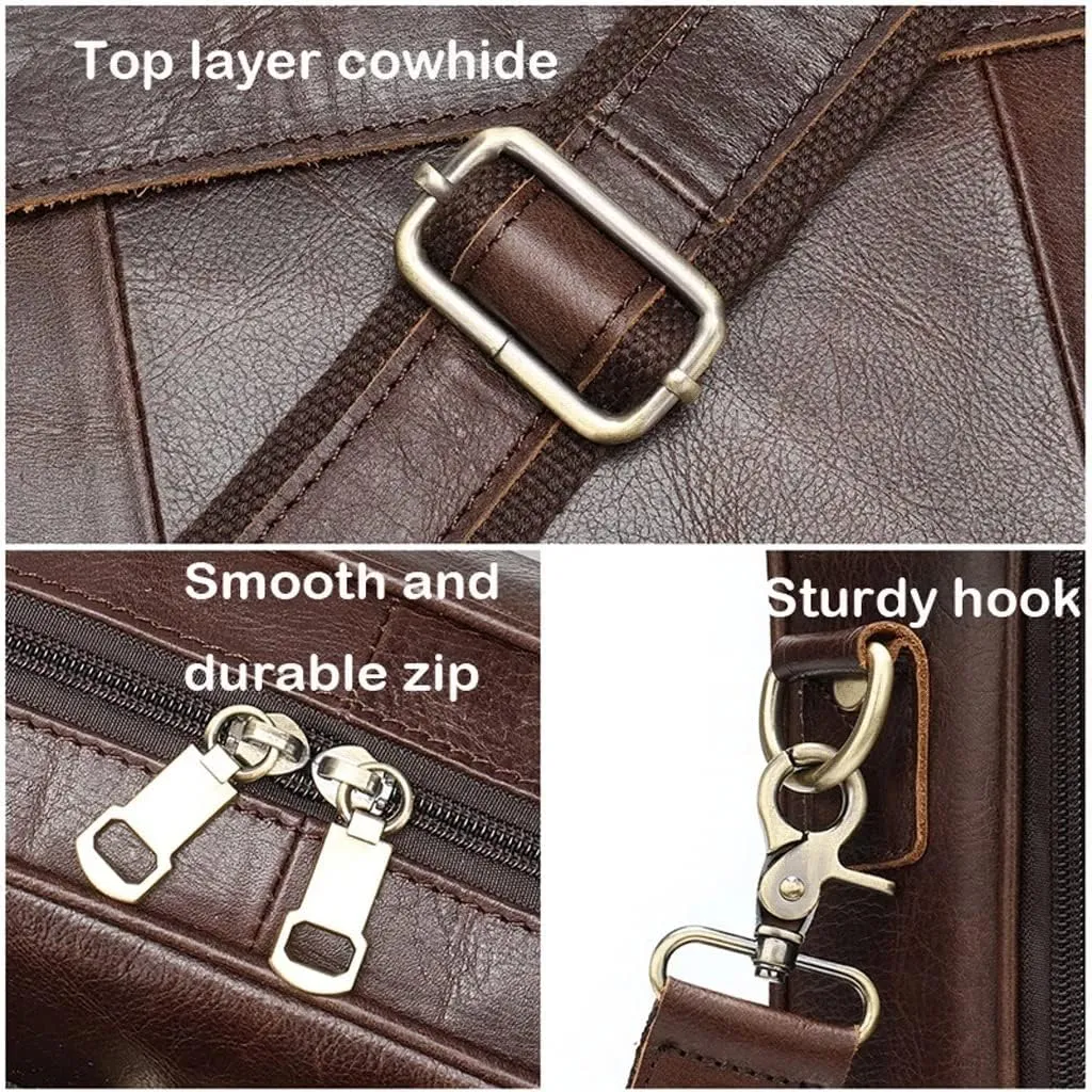 Men Genuine Leather Briefcase Convertible 15.6 Inch Laptop Messenger Bags Handbag Multifunctional Business Shoulder Bag (Color : Black, Size : 15.6 inch)
