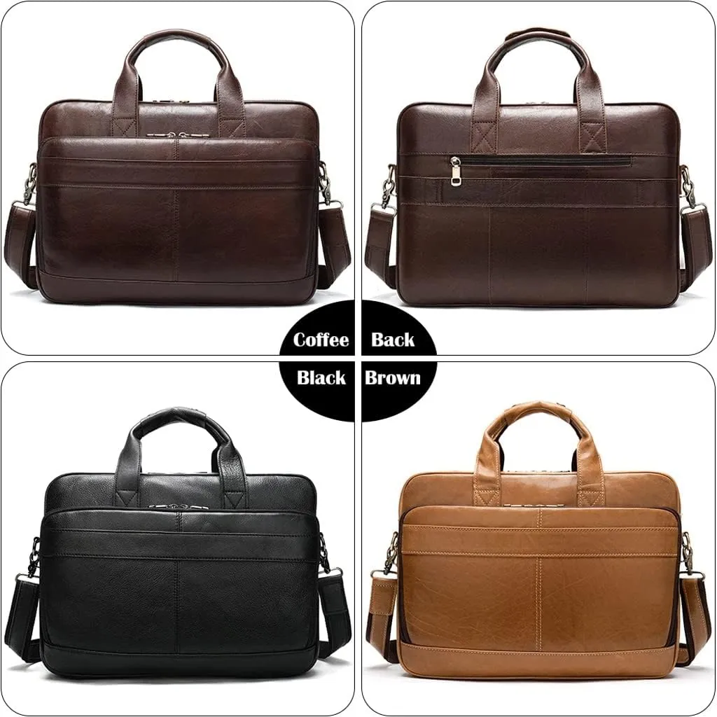 Men Genuine Leather Briefcase Convertible 15.6 Inch Laptop Messenger Bags Handbag Multifunctional Business Shoulder Bag (Color : Black, Size : 15.6 inch)