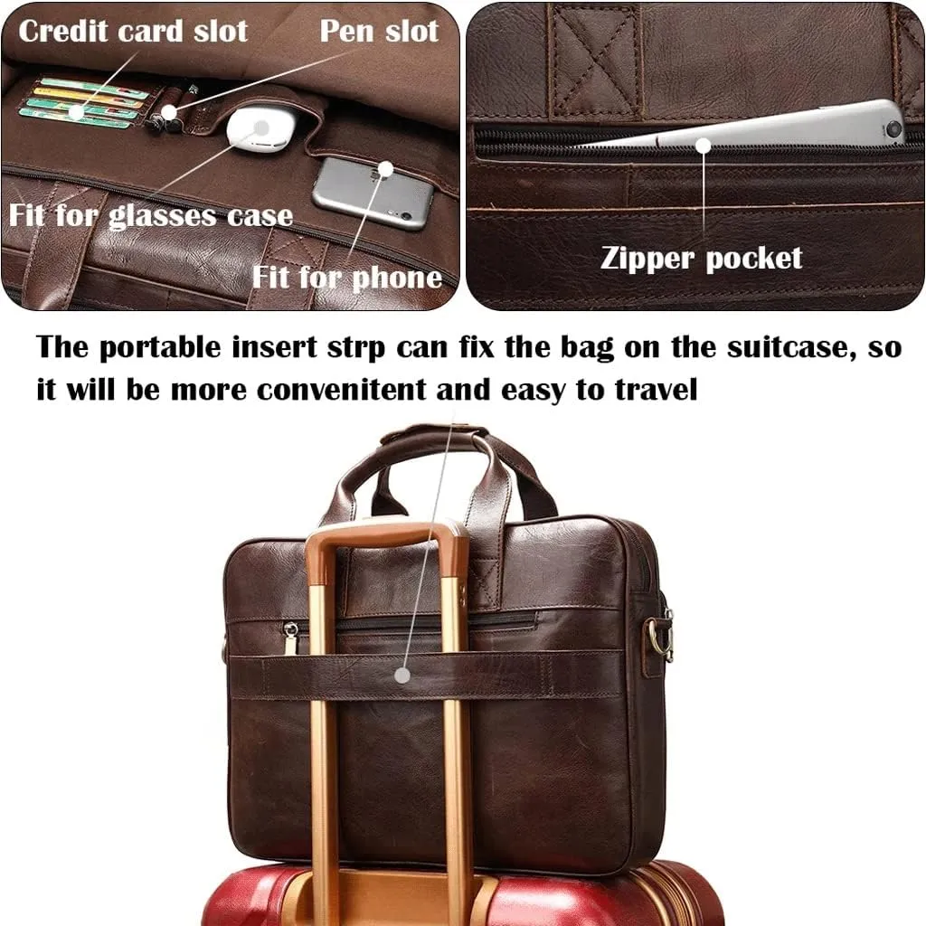 Men Genuine Leather Briefcase Convertible 15.6 Inch Laptop Messenger Bags Handbag Multifunctional Business Shoulder Bag (Color : Black, Size : 15.6 inch)