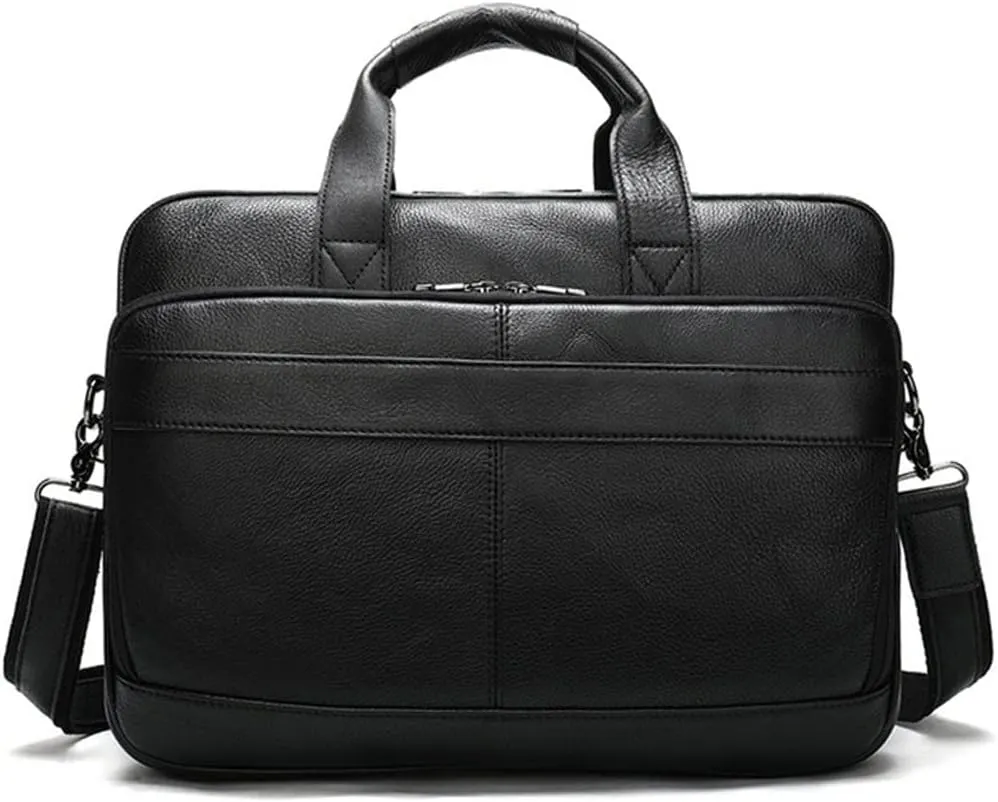 Men Genuine Leather Briefcase Convertible 15.6 Inch Laptop Messenger Bags Handbag Multifunctional Business Shoulder Bag (Color : Black, Size : 15.6 inch)