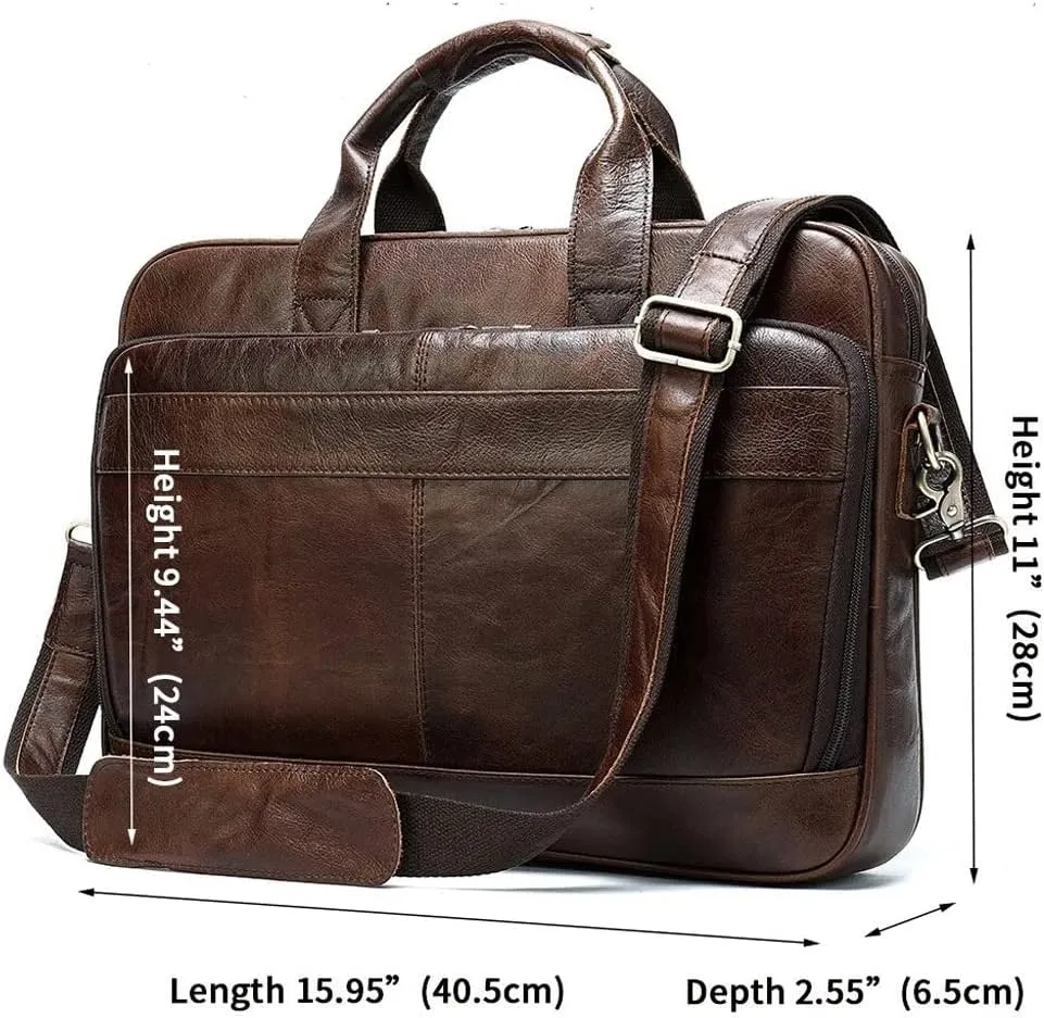 Men Genuine Leather Briefcase Convertible 15.6 Inch Laptop Messenger Bags Handbag Multifunctional Business Shoulder Bag (Color : Black, Size : 15.6 inch)
